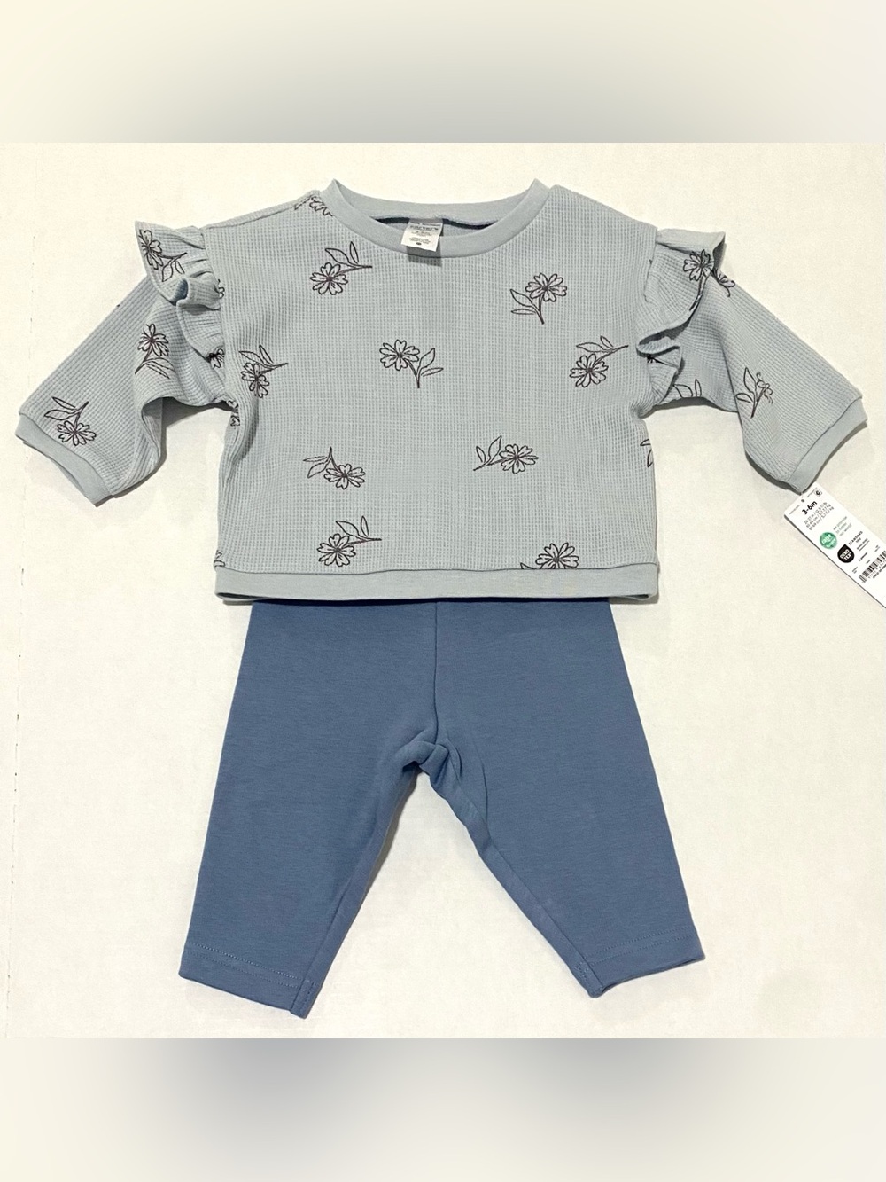 Carters 3-6M Blue Floral Pants Set Boho Fall Cottagecore Preppy Comfy Soft Basic